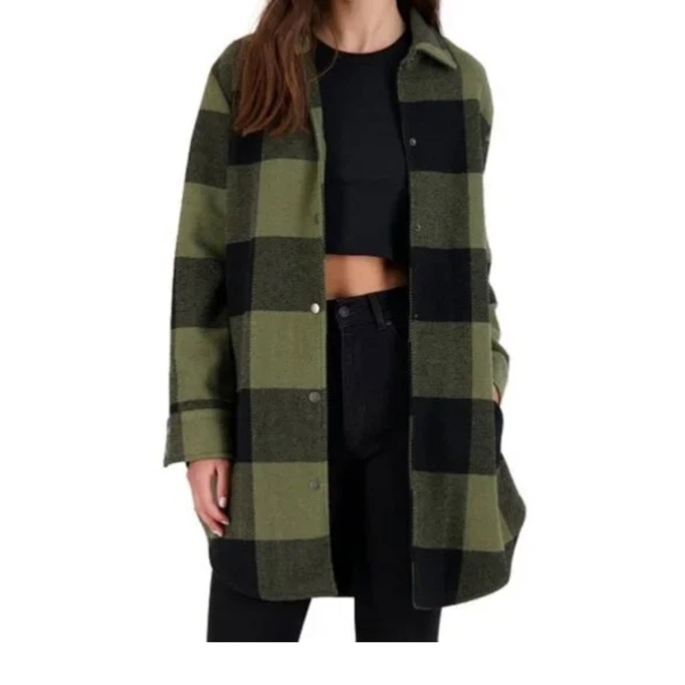Steve Madden Olive and Black Plaid Utility Jacket